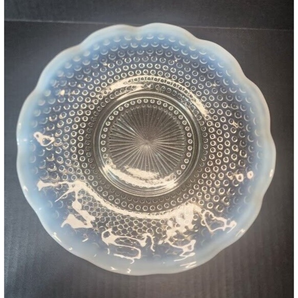 VTG Anchor Hocking Moonstone Opalescent Hobnail Ruffled Glass Platter Plate 11"
